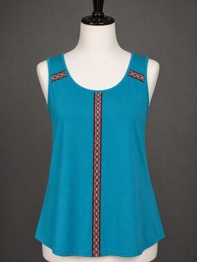 Bella D. Teal Tank Top with Aztec Trim